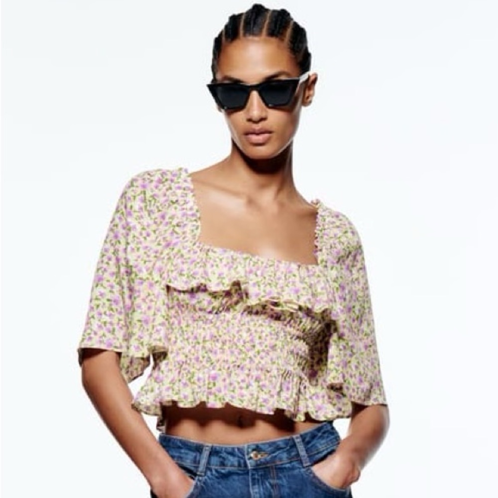 NWOT Zara square neck floral crop top